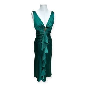 Vintage Y2K Rampage Formal Emerald Green Satin Dress Women's Size 7 Retro Glam